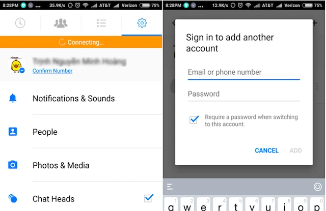Đăng nhập nhiều tài khoản trên Messenger