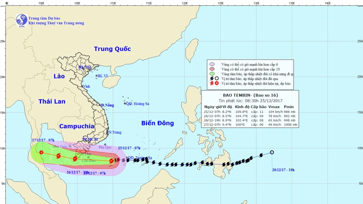 Cách theo dõi đường đi của cơn bão Tembin