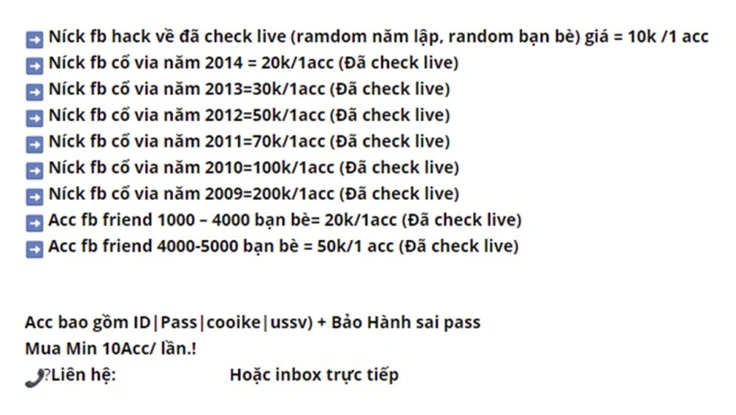 Tài khoản Facebook được rao bán công khai