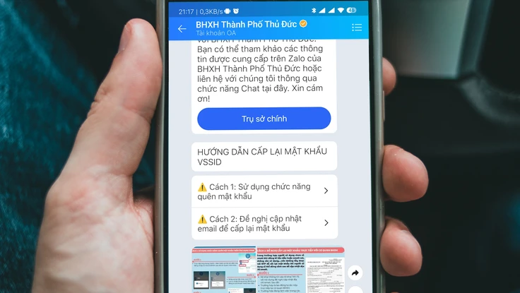 Cách lấy lại mật khẩu VssID bằng Zalo