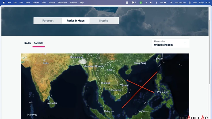 Ứng dụng thời tiết Weather Pro có chứa bản đồ đường lưỡi bò phi pháp