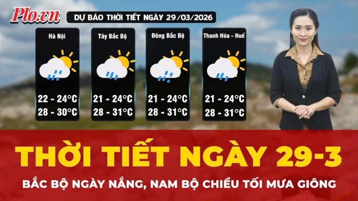 Thời tiết ngày 29-3: Bắc Bộ ngày nắng, Nam Bộ chiều tối mưa giông