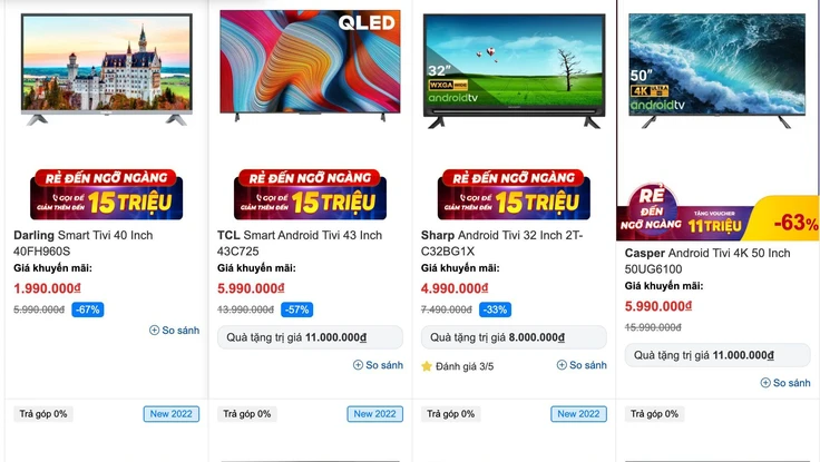 Ti vi, máy chiếu giảm giá mạnh trước mùa World Cup 2022