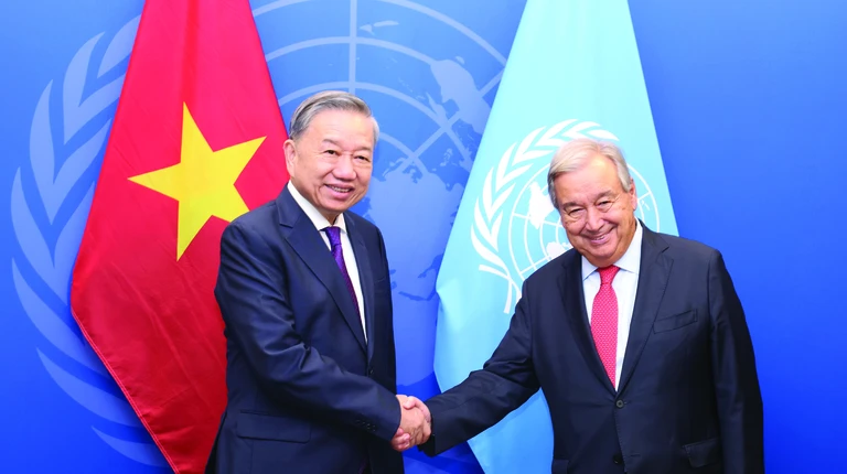 Tổng Bí thư Tô Lâm và Tổng thư ký Liên hợp quốc António Guterres. Ảnh: TTXVN