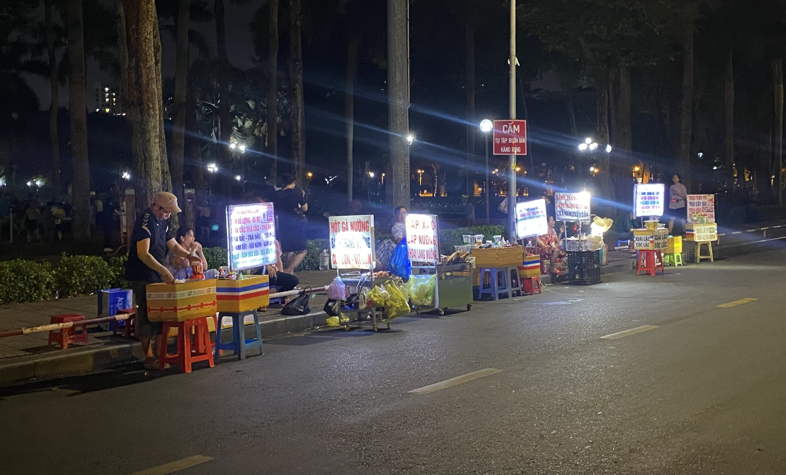 Dãy hàng rong tại công viên Gia Định lấn chiếm lề đường gây cản trở phương tiện lưu thông. Ảnh: TUYẾT NHUNG Dãy hàng rong tại công viên Gia Định lấn chiếm lề đường gây cản trở phương tiện lưu thông.jpg