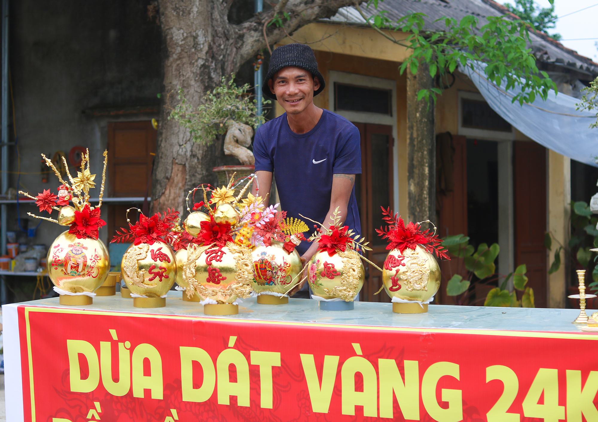 Những quả dừa dát vàng hút khách ngày Tết ở Quảng Bình