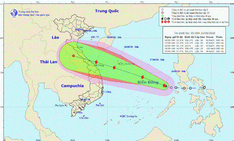  Bão số 5 trên biển Đông đang tiếp tục mạnh thêm