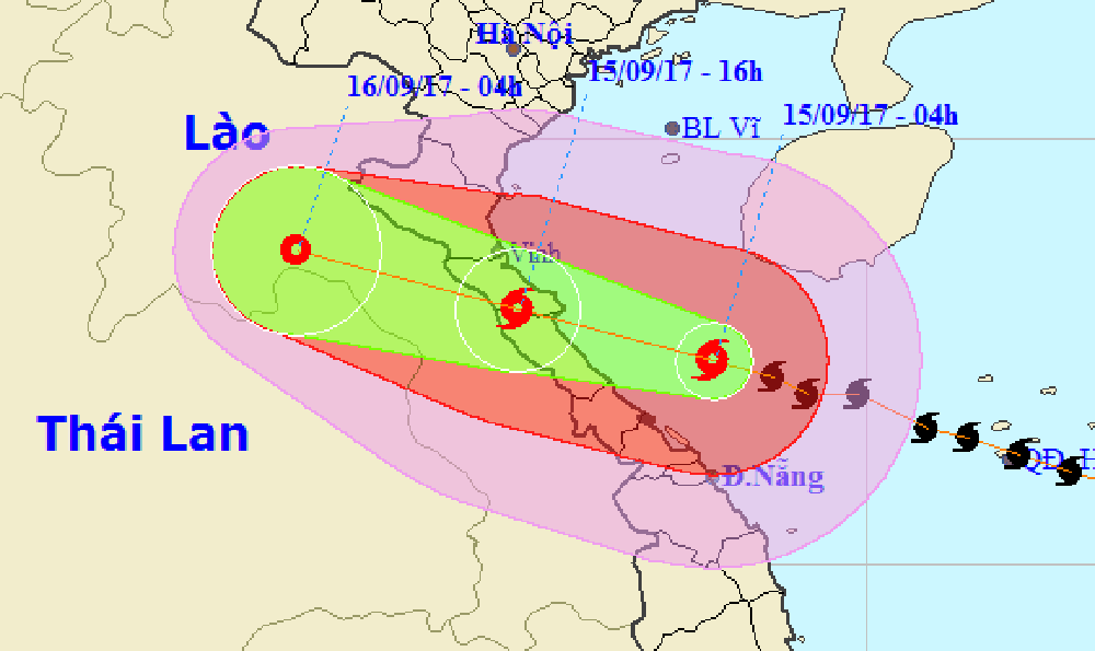 Siêu bão DOKSURI cách đèo Ngang khoảng 100 km