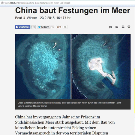Nhiều báo châu Âu tố Trung Quốc xây đảo chiếm biển