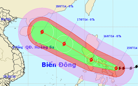 Dự kiến đường đi của bão Rammasun. Ảnh: nchmf. gov