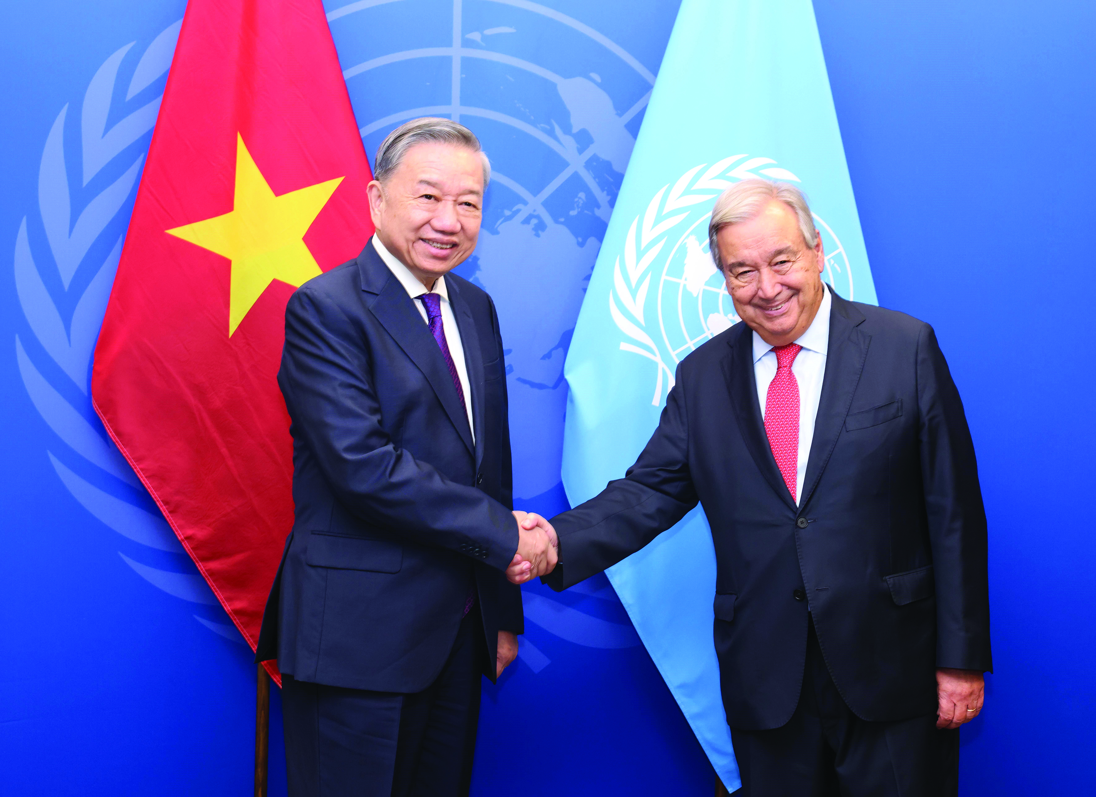 Tổng Bí thư Tô Lâm và Tổng thư ký Liên hợp quốc António Guterres. Ảnh: TTXVN