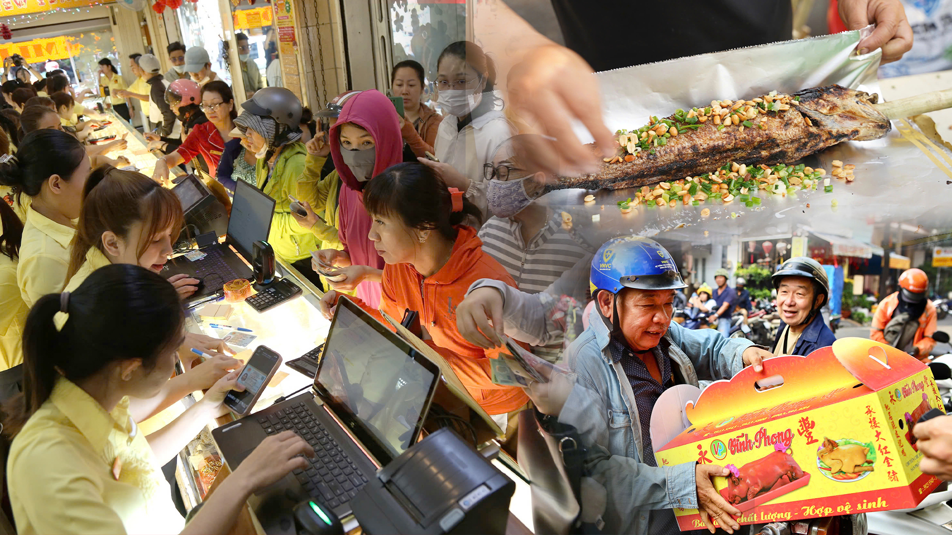 Đông nghẹt người tìm mua vàng, cá lóc nướng, heo quay ngày vía Thần Tài ở TP.HCM