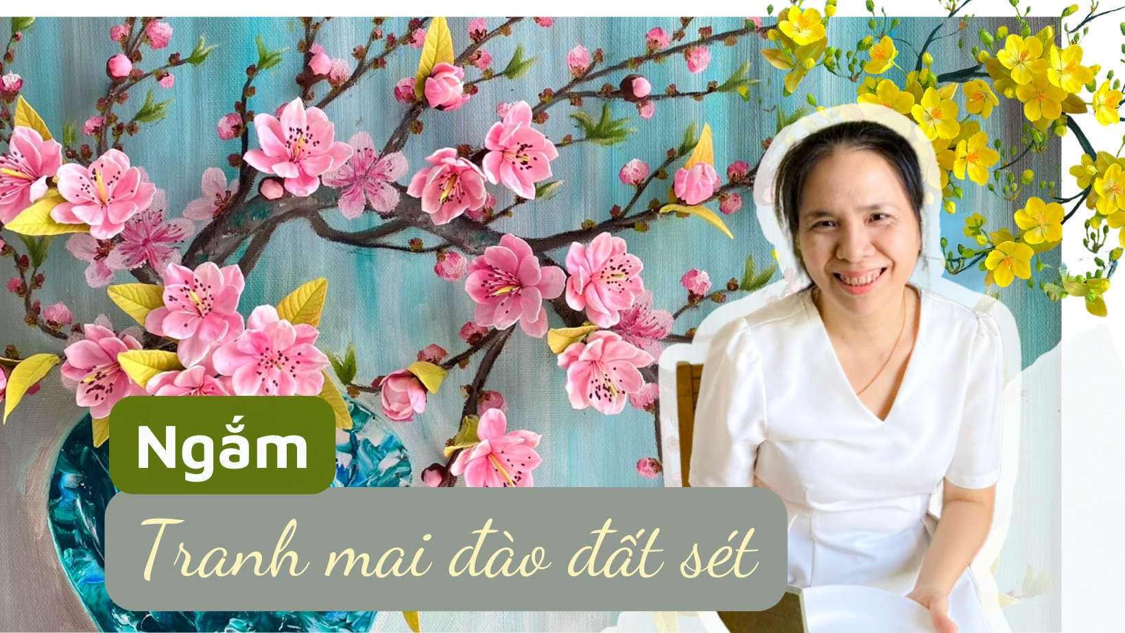 Ngắm tranh mai đào đất sét sống động như thật 