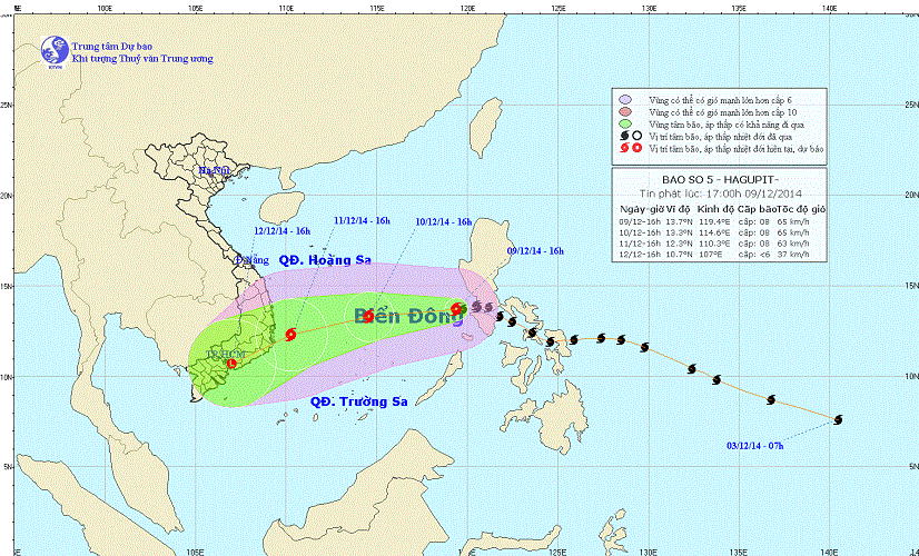  Bão số 5 hướng vào Ninh Thuận – Khánh Hòa