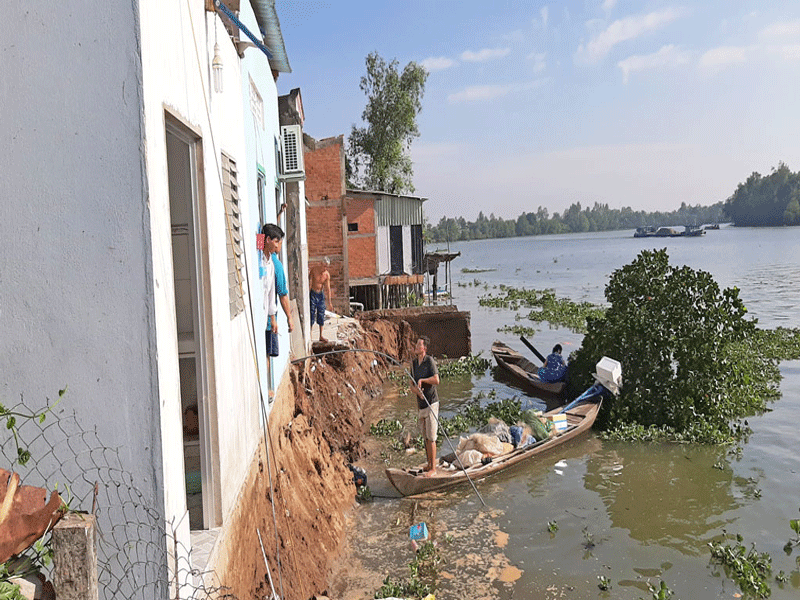 Sạt lở ven sông Vàm Cỏ Tây, 4 căn nhà chìm xuống sông