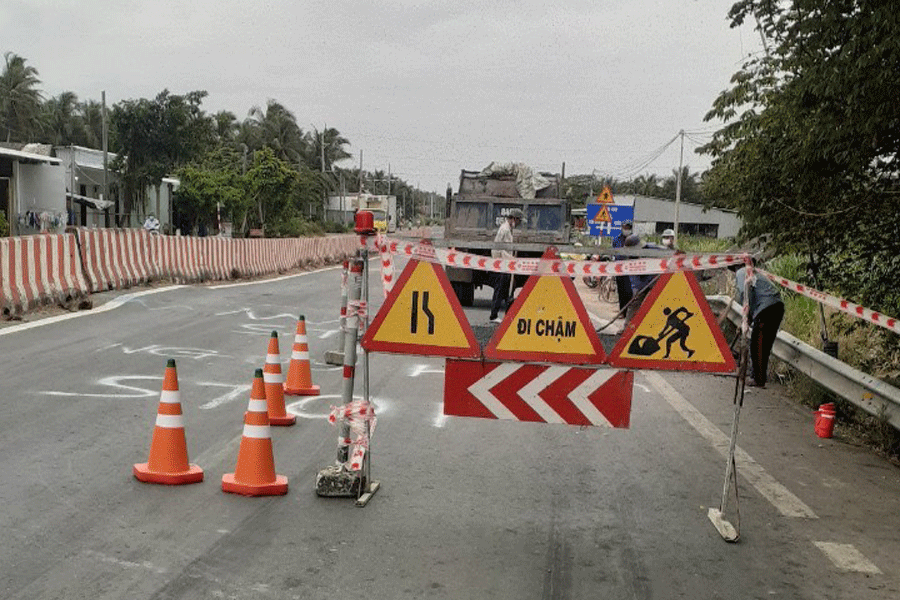 Đã khắc phục xong đoạn lún mố cầu Tân Điền dẫn lên cầu Cổ Chiên