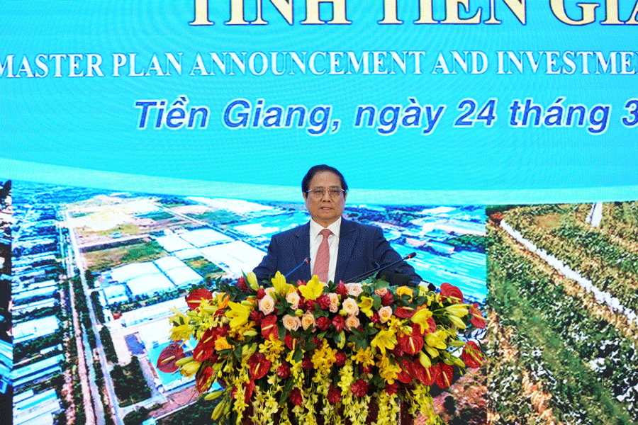 Thủ tướng Phạm Minh Chính phát biểu tại hội nghị Thủ tướng: Quy hoạch tỉnh Tiền Giang tập trung vào “1 trọng tâm, 2 tăng cường, 3 đẩy mạnh”