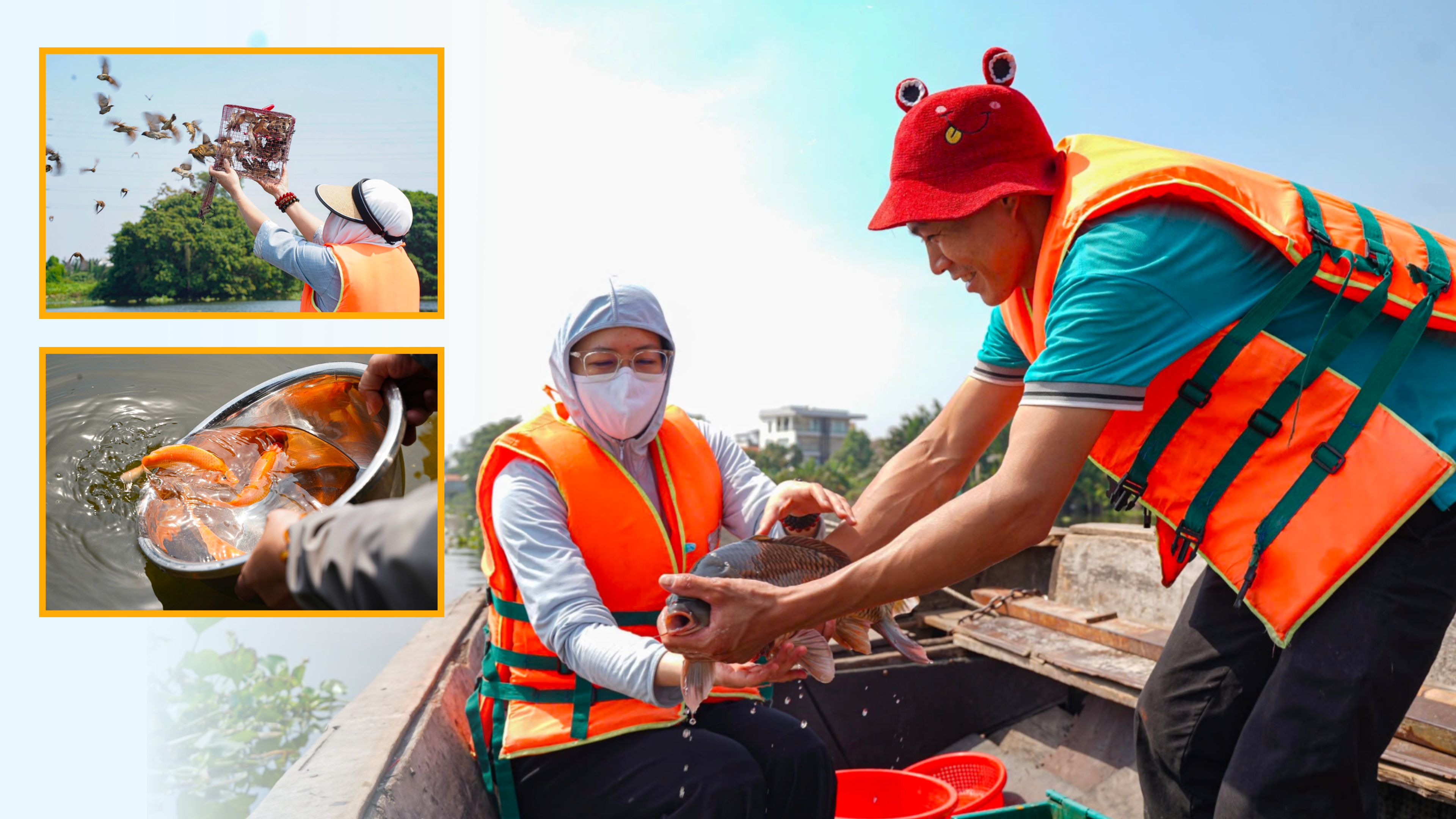 Người dân TP.HCM thuê ghe ra giữa sông để thả cá tiễn ông Công, ông Táo