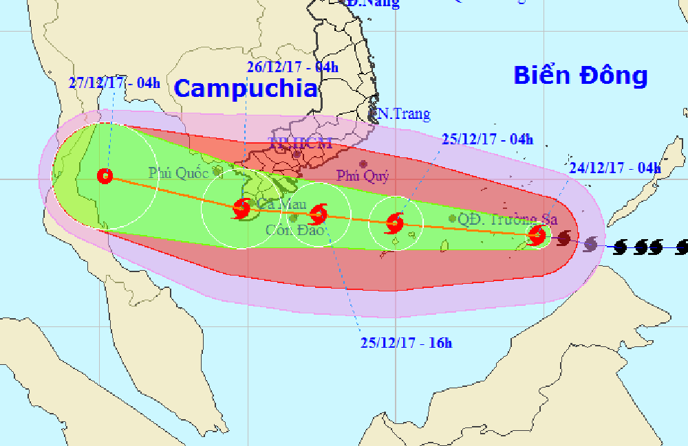 Bão 16 giật cấp 15 khi vào vùng biển Vũng Tàu-Cà Mau