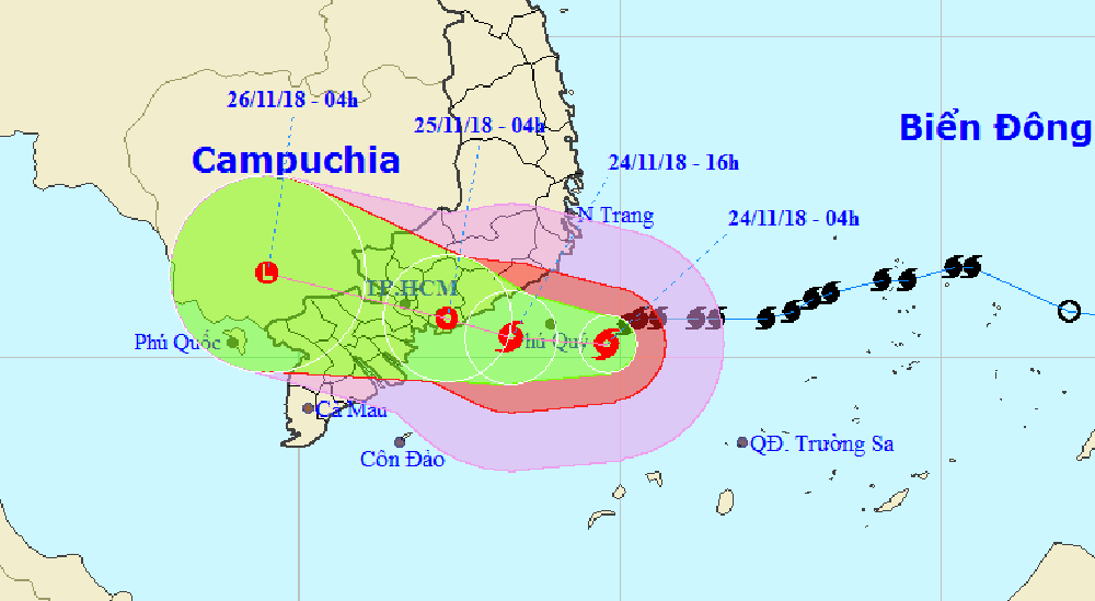 Bão số 9 dịch xuống phía Nam, đang cách Vũng Tàu 290 km