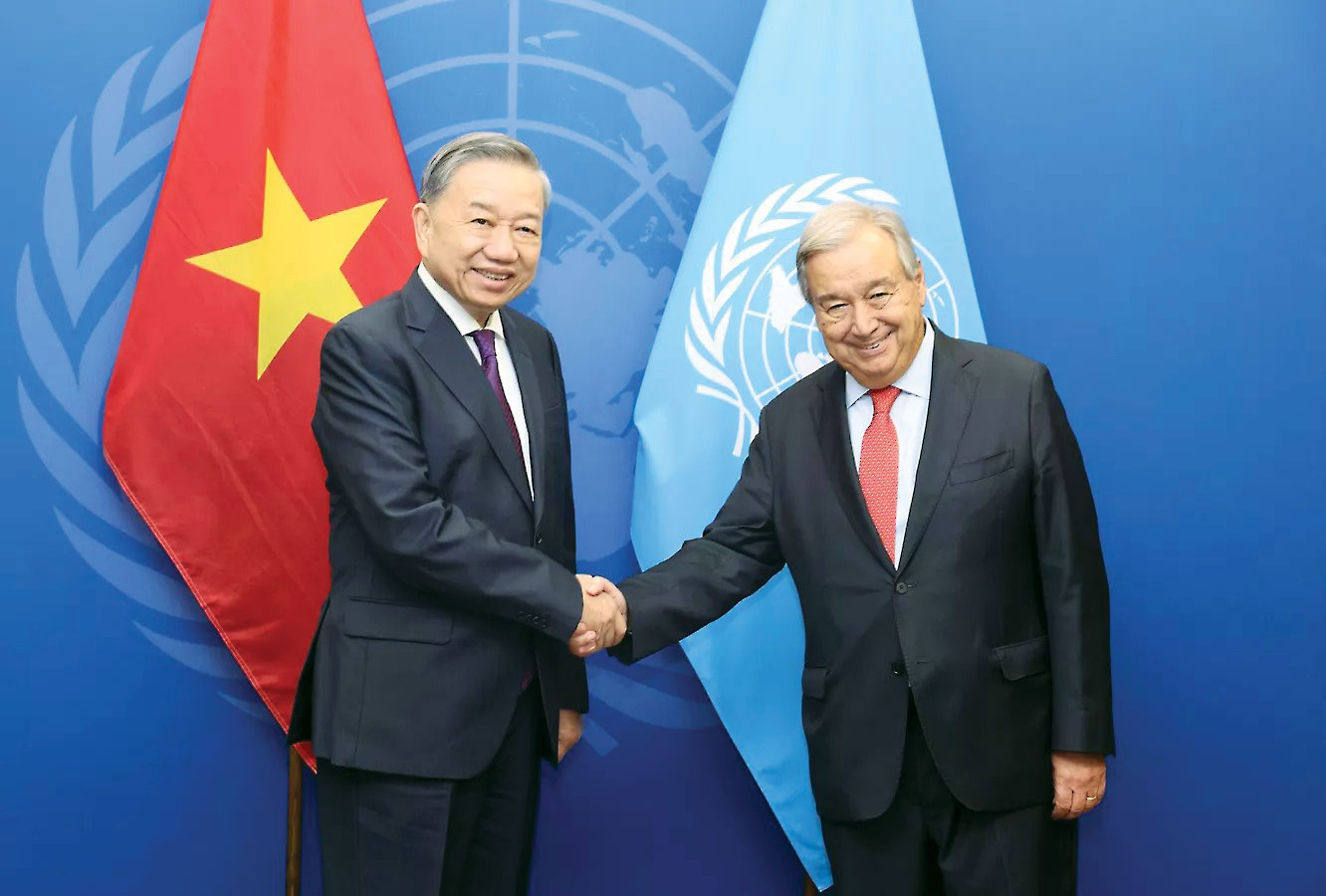 Tổng Bí thư, Chủ tịch nước Tô Lâm gặp Tổng thư ký Liên hợp quốc António Guterres vào tháng 9-2024.