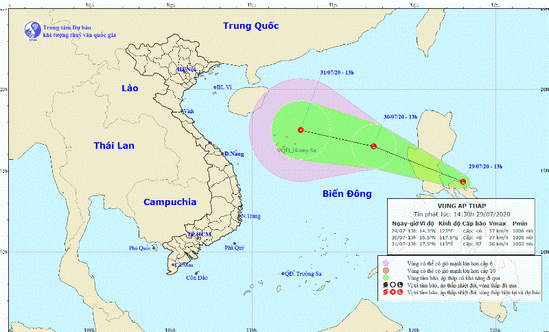 Áp thấp đang di chuyển nhanh vào biển Đông