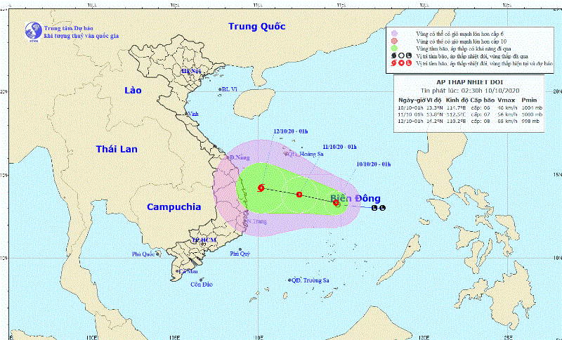 Áp thấp nhiệt đới mạnh thêm, hướng vào Bình Định - Khánh Hòa