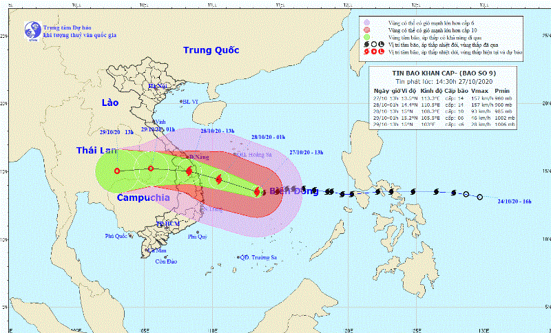 Bão số 9 với sức gió khủng khiếp, đang cách Phú Yên 390km