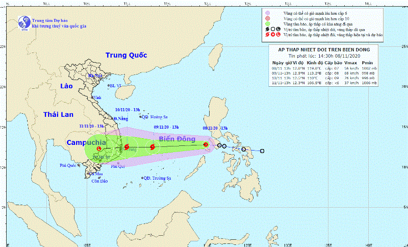 Áp thấp nhiệt đới vào Biển Đông di chuyển rất nhanh