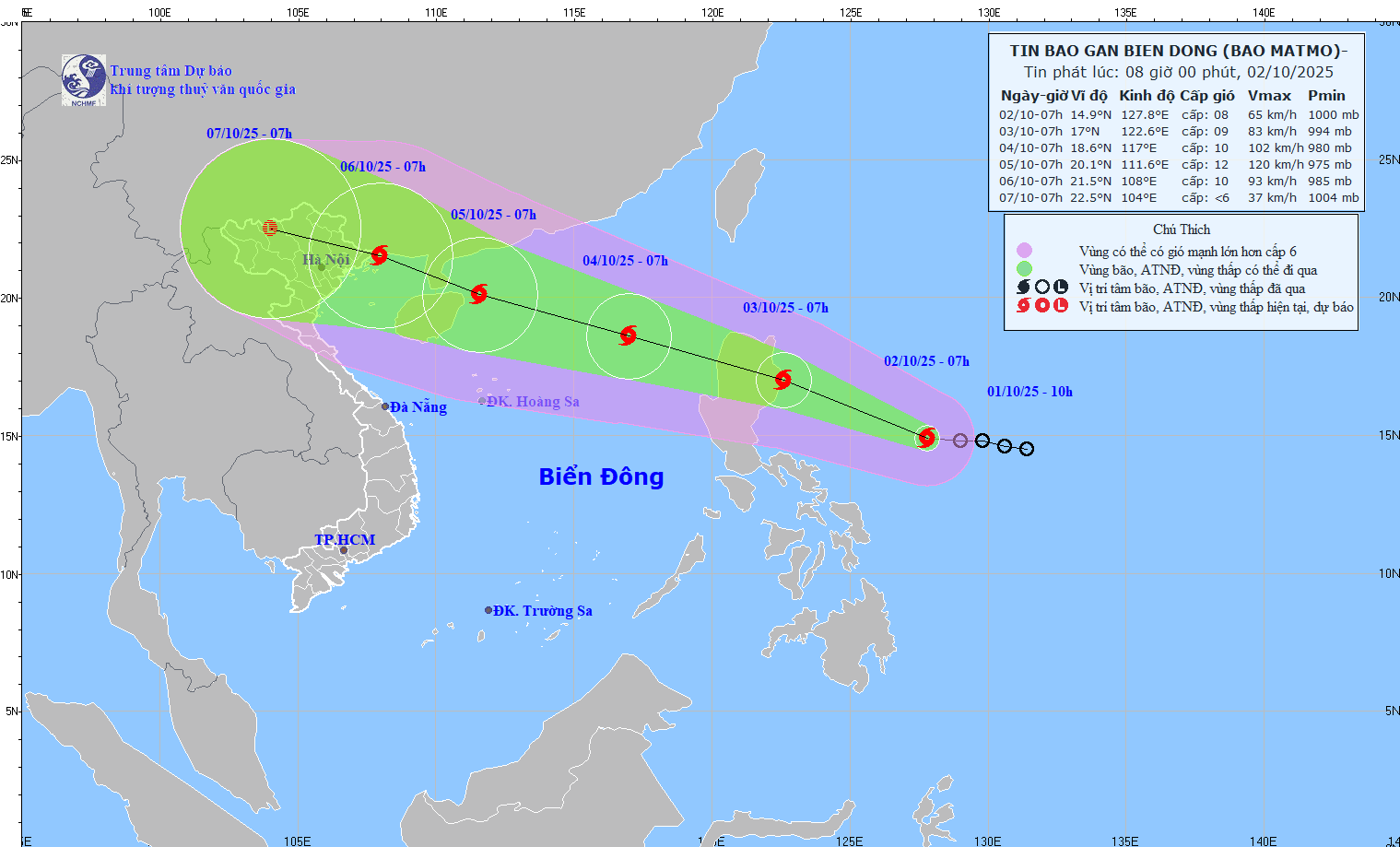 Bão Matmo vào hướng vào vịnh Bắc Bộ