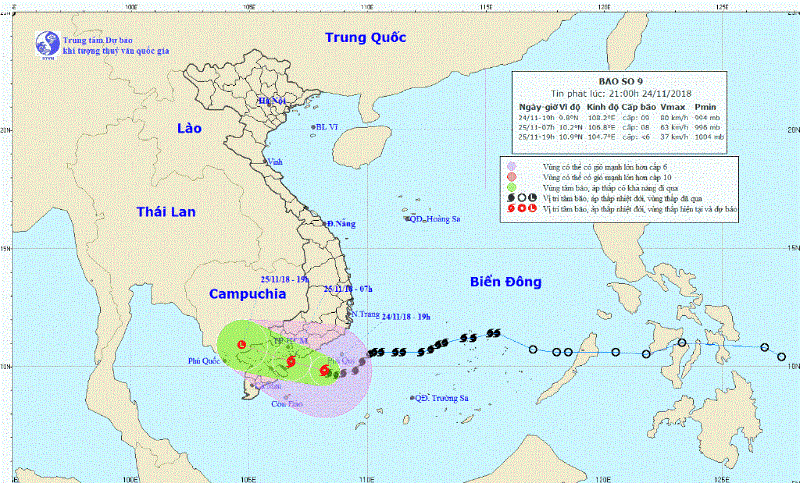 Tin mới nhất về hướng di chuyển của cơn bão số 9