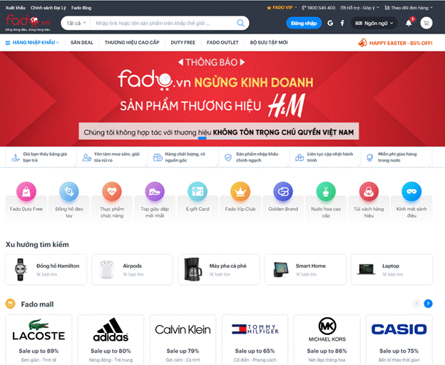Fado.vn ngừng bán sản phẩm mang thương hiệu H&M 