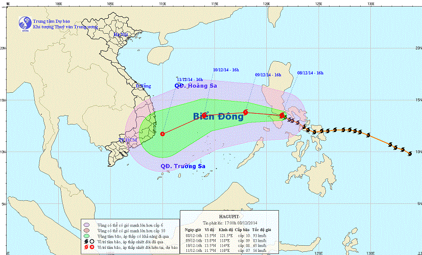 Bão Hagupit giảm 7 cấp khi vào biển Đông