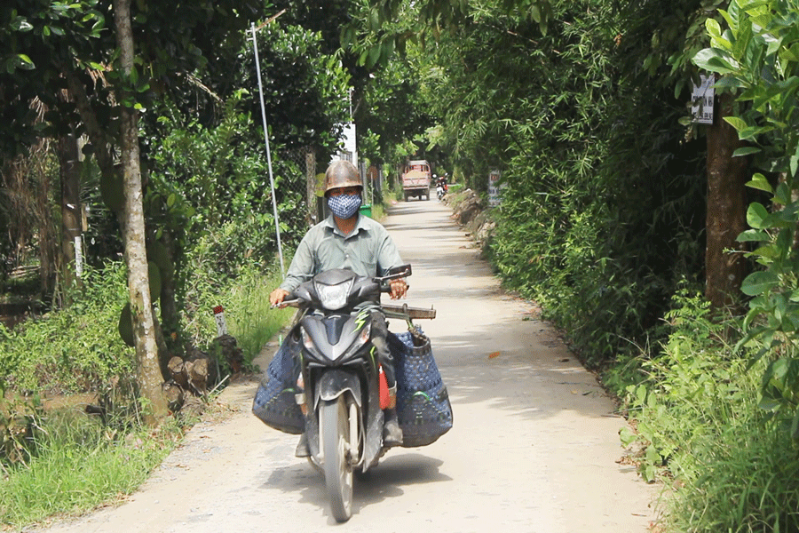 Đường nông thôn dẫn lên cầu vượt còn nhỏ hẹp chưa đồng bộ giao thông giữa cầu và đường. Ảnh: Đ.HÀ
