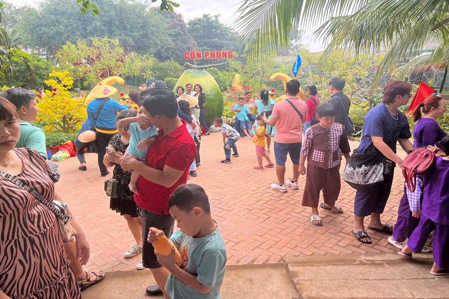 Khách tham quan đến tham quan, du xuân tại Khu du lịch Cồn Phụng. Ảnh: PV
