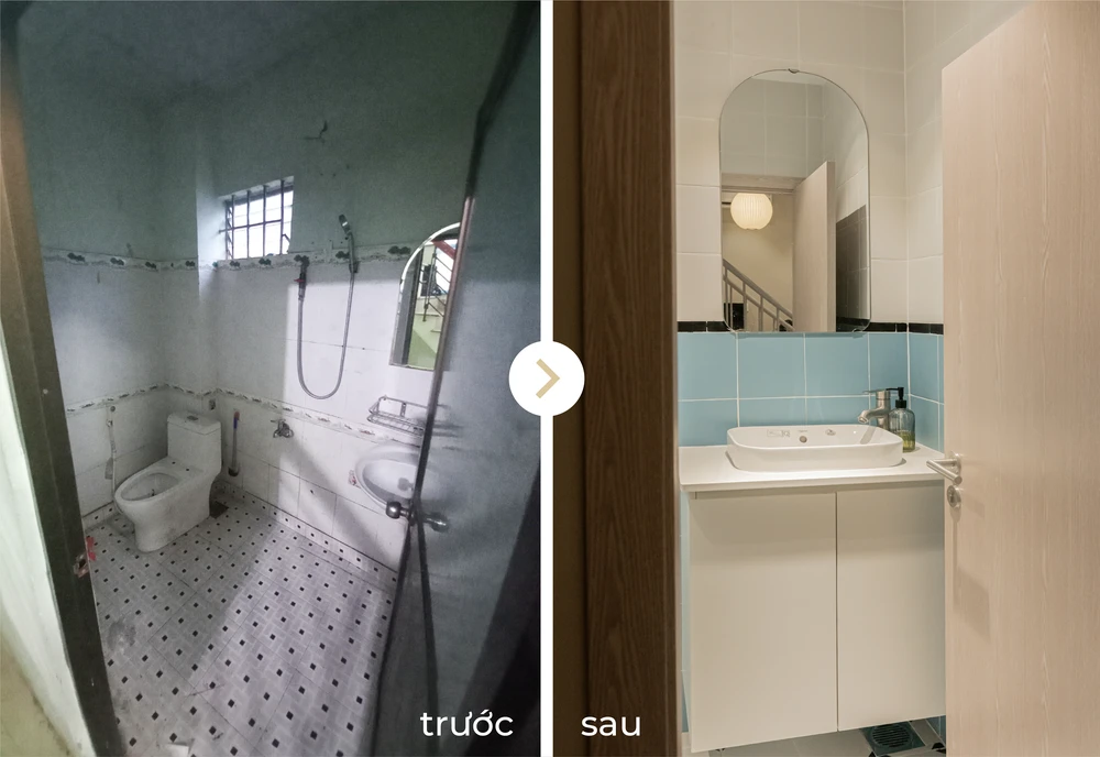 Hai nhà vệ sinh được làm mới hoàn toàn, thay đổi toàn bộ thiết bị, hệ thống nước và thi công chống thấm.