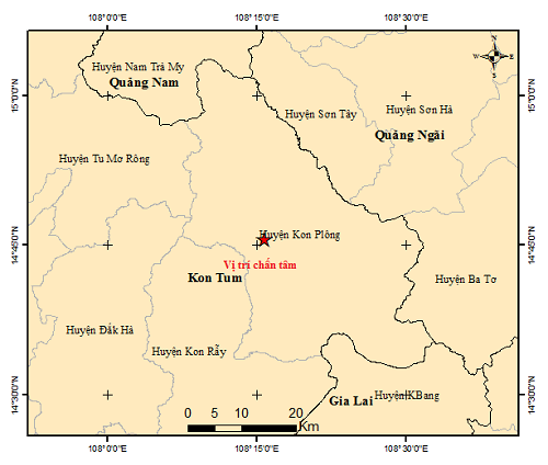 Sáng sớm nay, huyện Kon Plông xảy ra 9 trận động đất