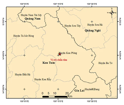 Đến 6 giờ 33 phút sáng 29-7, trên địa bàn huyện Kon Plông, tỉnh Kon Tum ghi nhận có 9 trận động đất. Ảnh: VVLĐC.