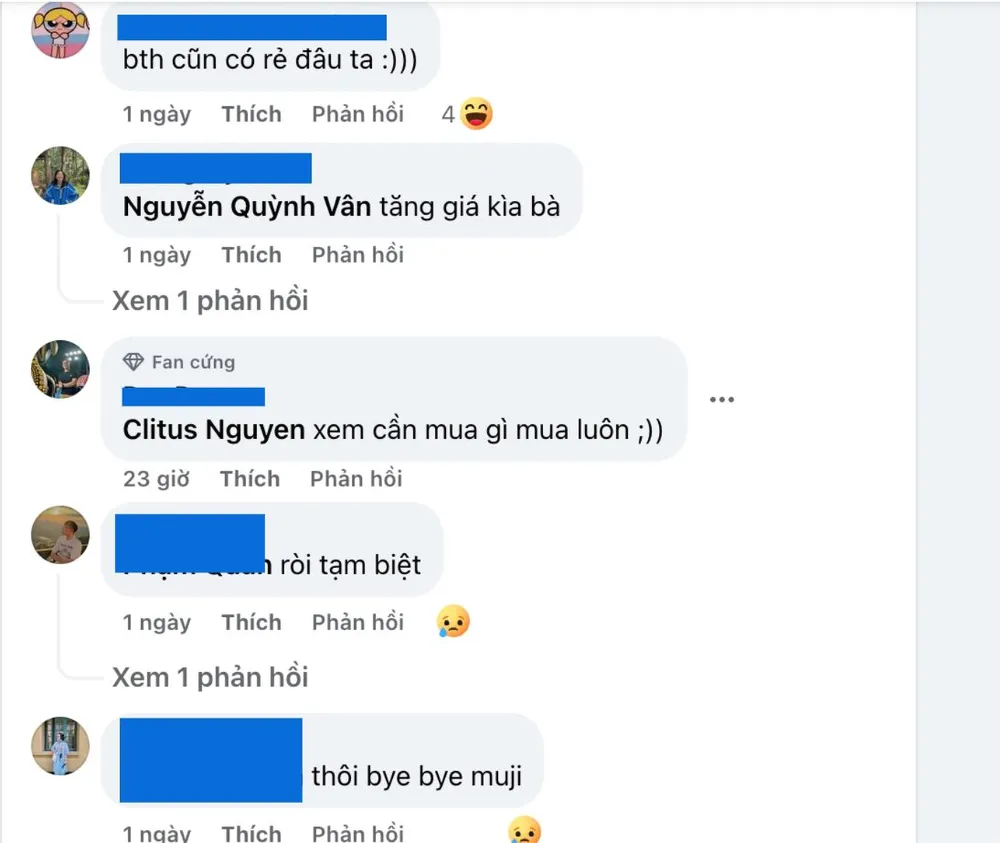 Nhiều người dùng bình luận về việc Muji Việt Nam tăng giá ngay dưới bài đăng của thương hiệu này. ẢNH CHỤP MÀN HÌNH muji-viet-nam.png