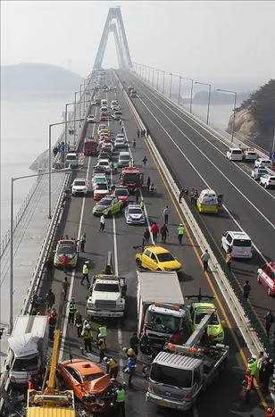 Ảnh chụp hiện trường tai nạn từ trên cao - Ảnh: Yonhap Ảnh chụp hiện trường tai nạn từ trên cao - Ảnh: Yonhap