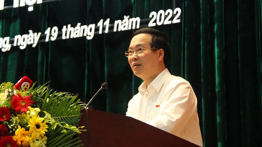 Thường trực Ban Bí thư Võ Văn Thưởng chia sẻ tại buổi tiếp xúc cử tri. Ảnh: TẤN VIỆT Thường trực Ban Bí thư Võ Văn Thưởng chia sẻ tại buổi tiếp xúc cử tri. Ảnh: TẤN VIỆT