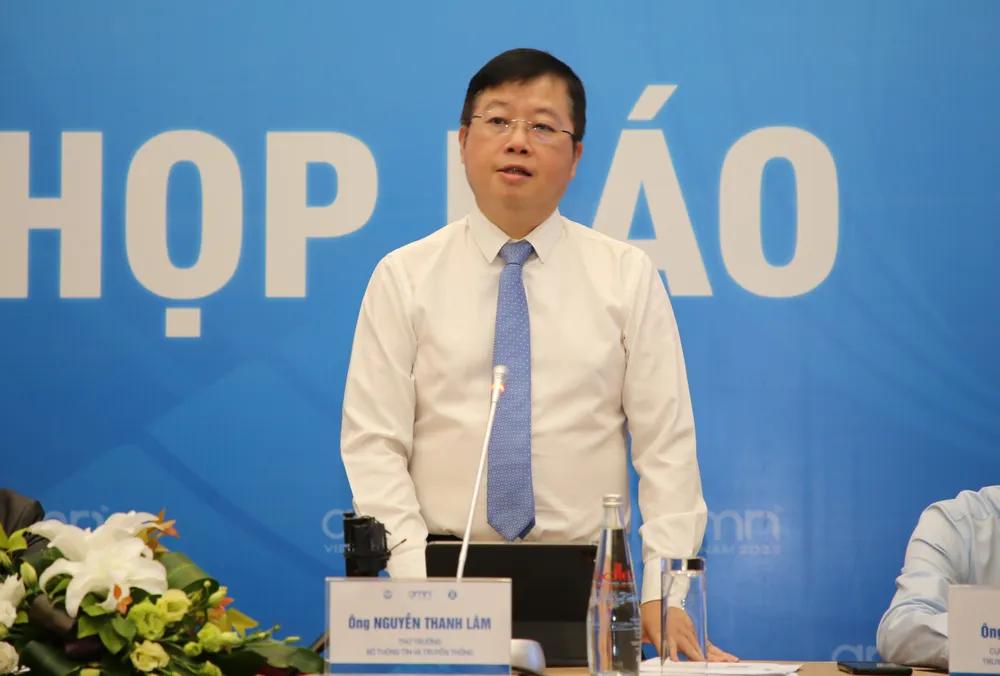 Ông Nguyễn Thanh Lâm, Thứ trưởng Bộ TT&TT phát biểu tại họp báo. Ảnh: TẤN VIỆT bo-truong-thong-tin-truyen-thong-asean-da-nang-1.JPG