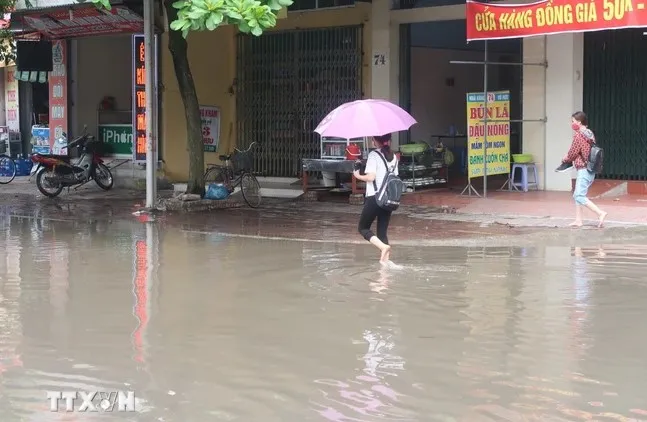 Nhiều đường phố tại TP. Hải Dương bị ngập lụt. Ảnh: TTXVN sông Thái Bình.jpg