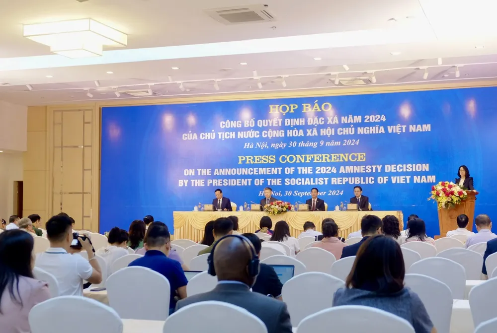 Toàn cảnh buổi họp báo công bố Quyết định đặc xá năm 2024 của Chủ tịch nước. Ảnh: THANH THANH đặc xá năm 2024 1.jpg