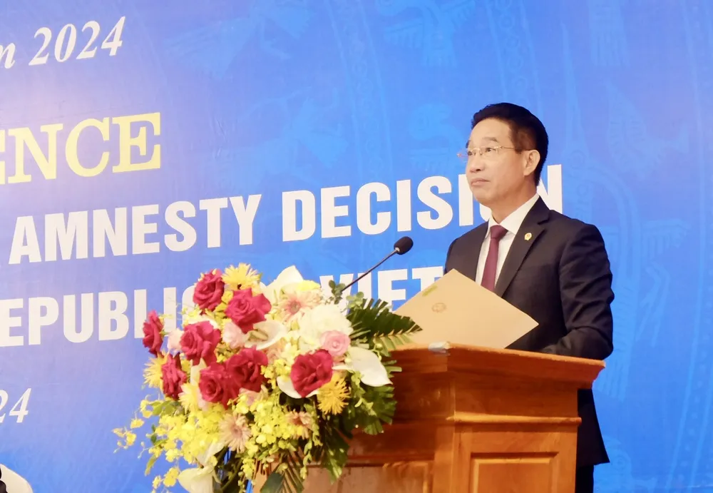 Ông Phạm Thanh Hà, Phó chủ nhiệm Văn phòng Chủ tịch nước phát biểu tại buổi họp báo. Ảnh: THANH THANH đặc xá năm 2024.jpg