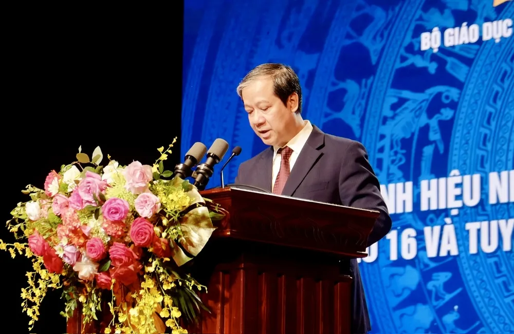 Bộ trưởng Bộ GD&ĐT Nguyễn Kim Sơn phát biểu tại buổi lễ. Ảnh: TT Bộ trưởng Bộ GD&ĐT Nguyễn Kim Sơn phát biểu tại buổi lễ. Ảnh: TT