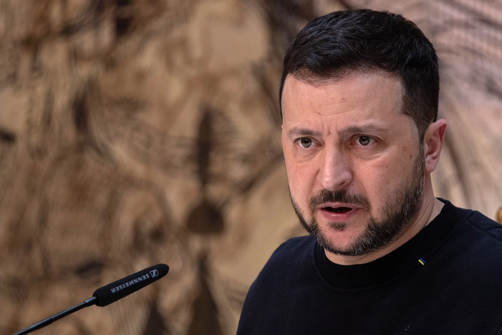 Tổng thống Ukraine Volodymyr Zelensky. Ảnh: GETTY IMAGES Tổng thống Ukraine Volodymyr Zelensky lên tiếng việc Iran tấn công Israel.jpeg