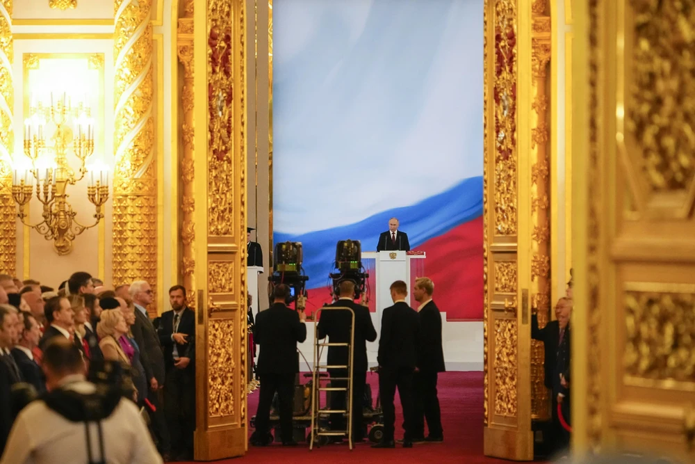 Tổng thống Nga Vladimir Putin phát biểu tại lễ nhậm chức tổng thống. Ảnh: AP 1.jpeg