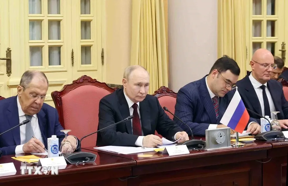Tổng thống Nga Vladimir Putin phát biểu tại hội đàm. Ảnh: Nhan Sáng/TTXVN 5.jpg