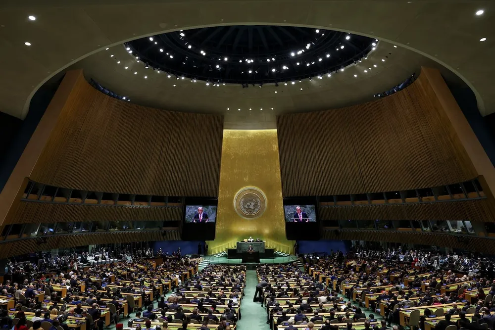 Tổng Thư ký Liên Hợp Quốc Antonio Guterres phát biểu tại phiên thảo luận chung cấp cao Đại hội đồng Liên Hợp Quốc khóa 79 hôm 24-9. Ảnh: REUTERS phiên thảo luận chung cấp cao Đại hội đồng LHQ.jpg